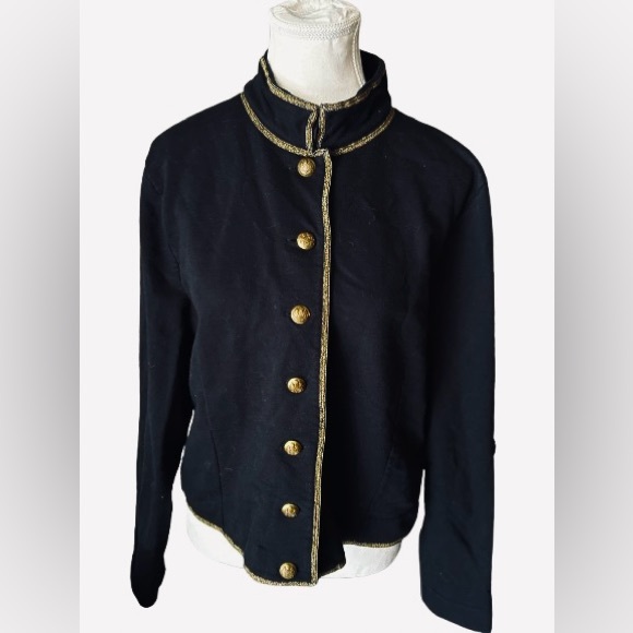 Ralph Lauren Jackets & Blazers - Ralph Lauren Cotton Jacket Buttons Logo Gold Black Extra Large Crop Designer
